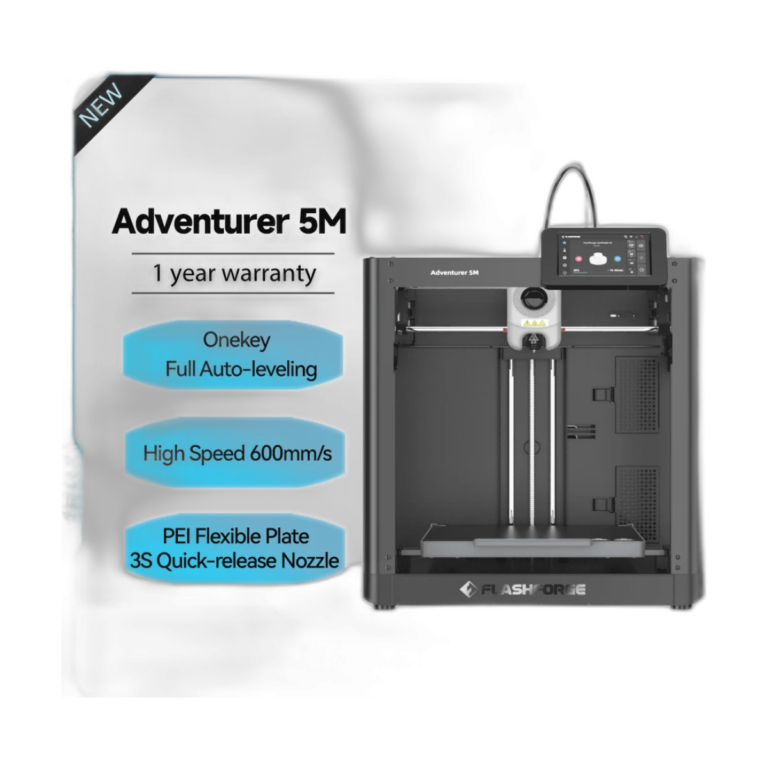 Flashforge Adventurer 5M 3D printer with auto leveling and flexible PEI plate