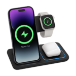 Foldable 3-in-1 30W wireless charging station for iPhone, iWatch, and AirPods