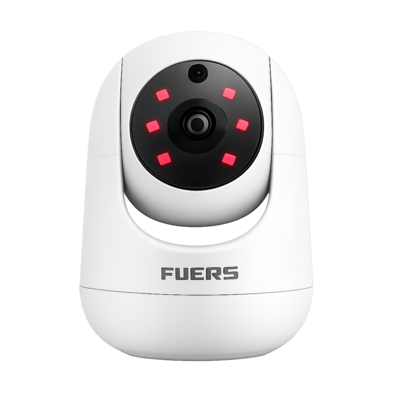 Fuers 5MP WiFi indoor PTZ IP camera with AI tracking and two-way audio in white casing