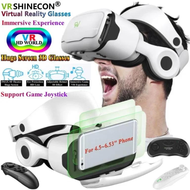 G02EF VR glasses front view with headset and gamepad