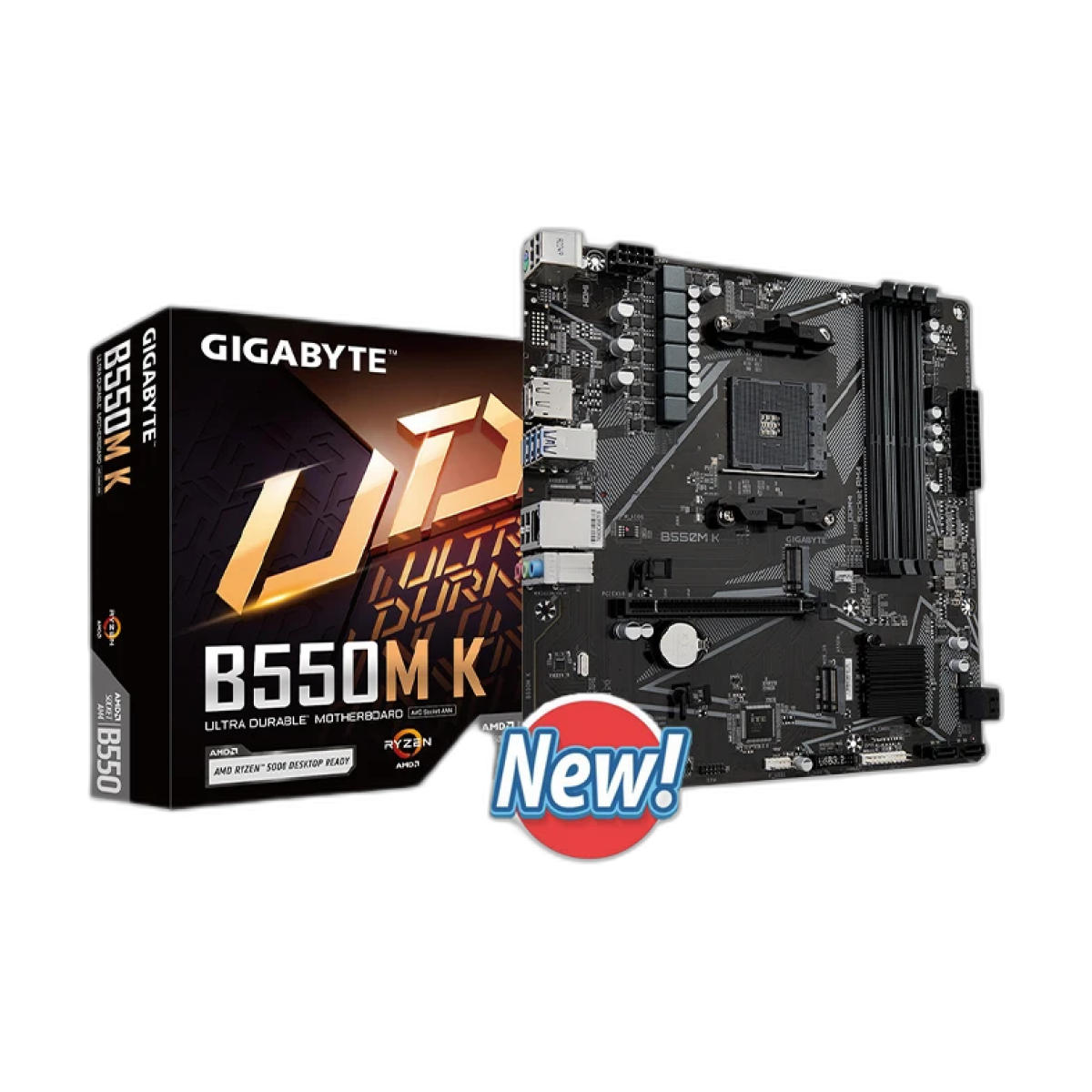 GIGABYTE B550M K New Motherboard Micro ATX supports AMD Ryzen 5000 series AMD B550 AMD Socket AM4-bg-clean GIGABYTE B550M K Micro ATX motherboard front view