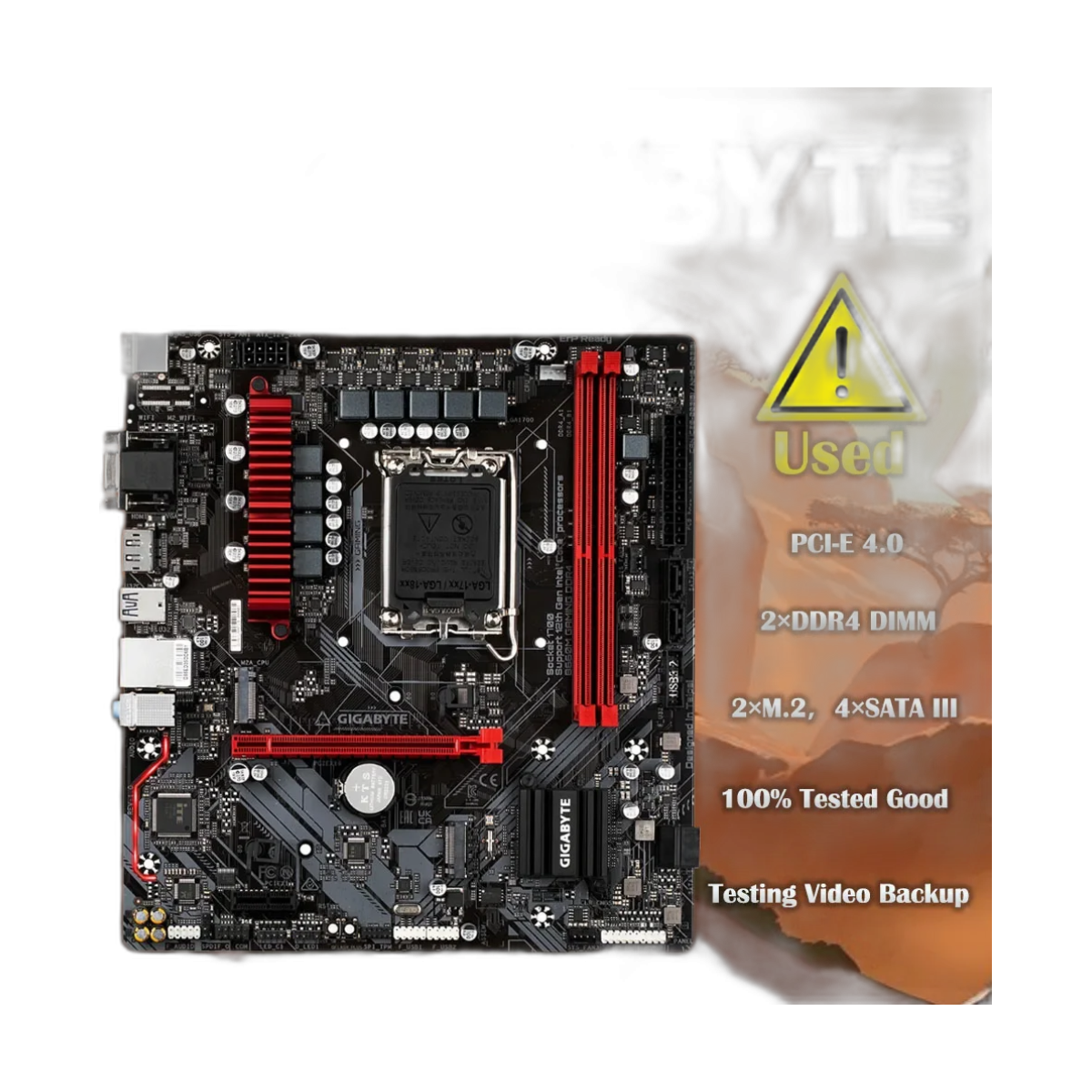 GIGABYTE B660M GAMING DDR4 Intel® B660 DDR4 PCI-E 4.0 5333(O.C.) MHz 64G Support 12 Gen Socket LGA 1700-bg-clean Front view of GIGABYTE B660M Gaming DDR4 motherboard Micro-ATX