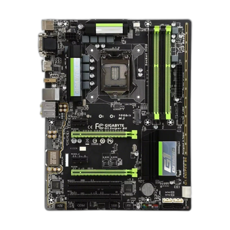 Front view of Gigabyte GA-G1.Sniper B6 LGA1150 Intel B85 ATX motherboard