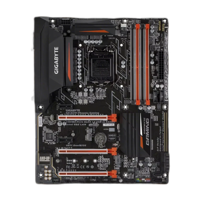 Front view of GIGABYTE GA-Z270-Phoenix motherboard showcasing layout and ports