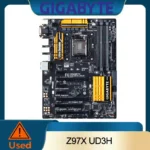 GIGABYTE GA-Z97X-UD3H motherboard close-up of PCIe and RAM slots