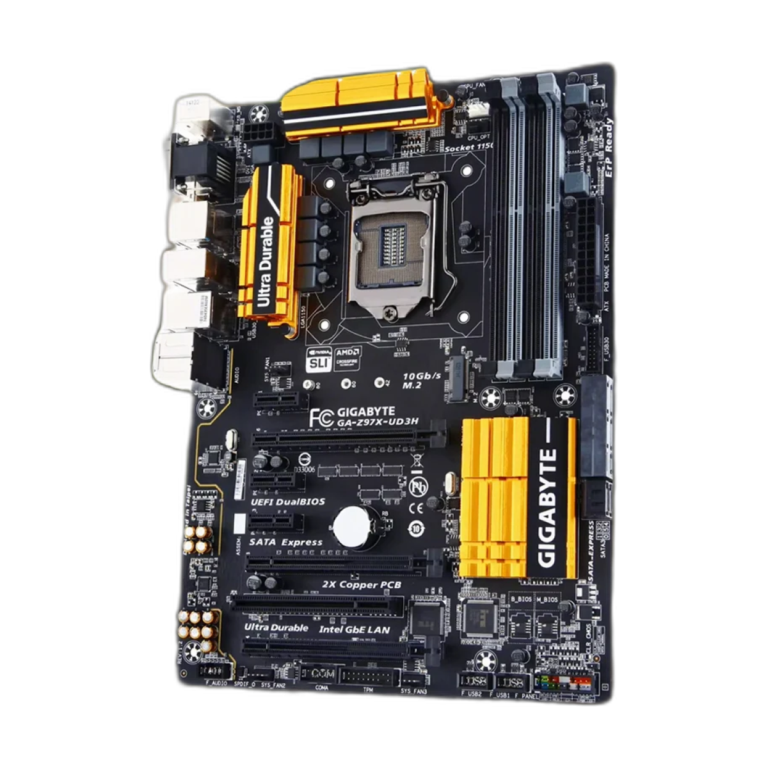 GIGABYTE GA-Z97X-UD3H motherboard front view showing ports and slots