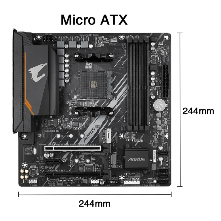 GIGABYTE B550M AORUS ELITE motherboard rear I/O ports with USB and LAN