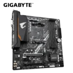 Close-up of GIGABYTE B550M AORUS ELITE PCIe 4.0 slot and M.2 slots