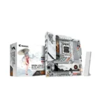 Close-up of GIGABYTE B850M AORUS ELITE WIFI7 motherboard ports and slots