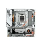 Side angle of GIGABYTE B850M AORUS ELITE WIFI7 AM5 motherboard with heatsinks