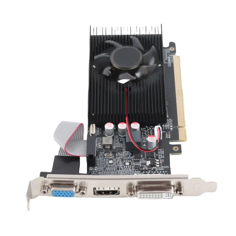 GT710 graphics card side showing cooling fan