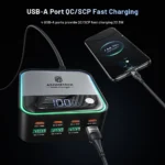 Side angle of compact 8-port USB charger with multiple fast charging protocols