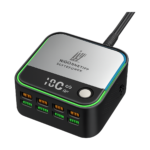 ASOMETECH GaN 8-port USB-C charger with digital display and ambient light