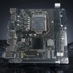 Close-up of H61M-I motherboard PCI-E and memory slots