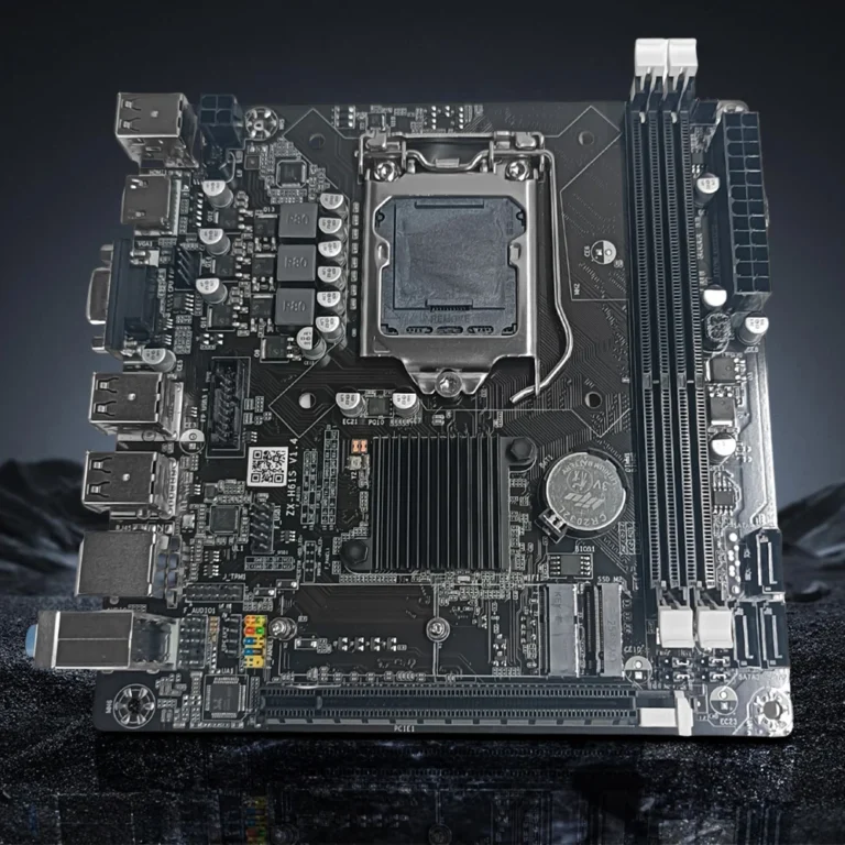 Close-up of H61M-I motherboard PCI-E and memory slots