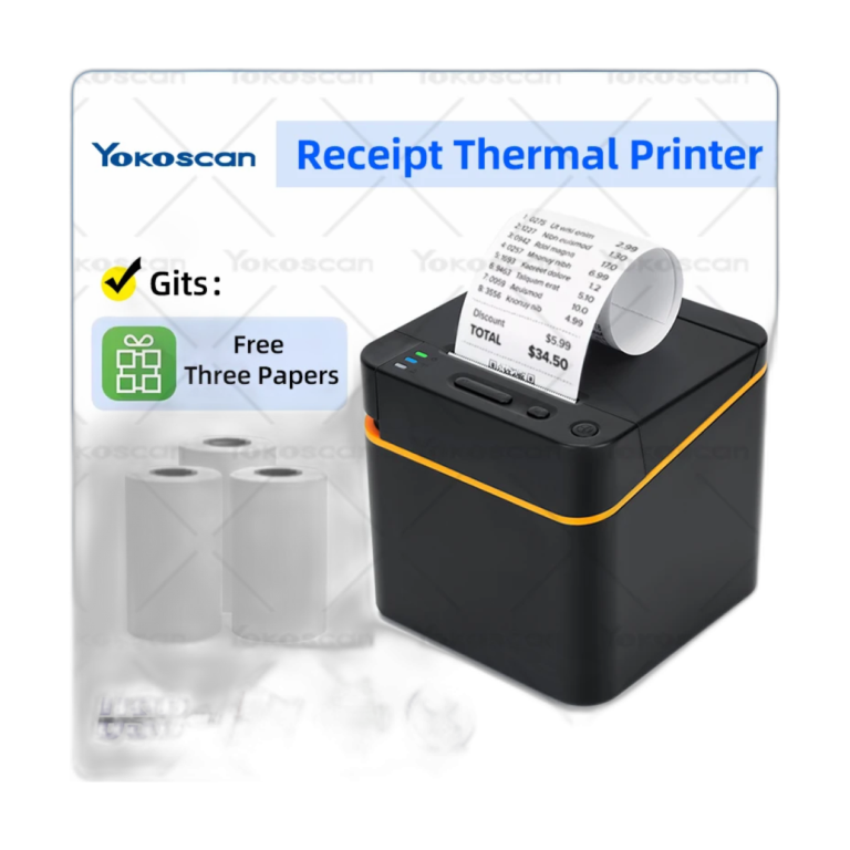 Black 58mm thermal receipt printer with USB and Bluetooth connectivity