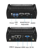 Intel Mini PC barebone showing power input and audio jack
