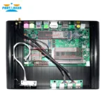 Intel Core i7 fanless mini PC with power adapter and accessories