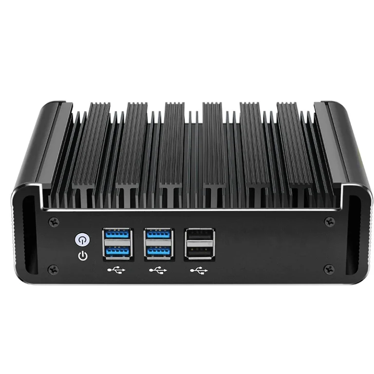 Compact mini PC side view showing USB and HDMI ports
