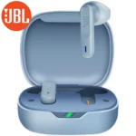 Close-up of JBL Wave 300 earbuds showing touch controls