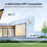 Side angle of Jooan 4MP dual lens security camera with pan-tilt feature