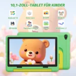 Front view of child-friendly 10 inch tablet with protective case