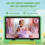 Close-up of tablet screen displaying colorful kids app interface