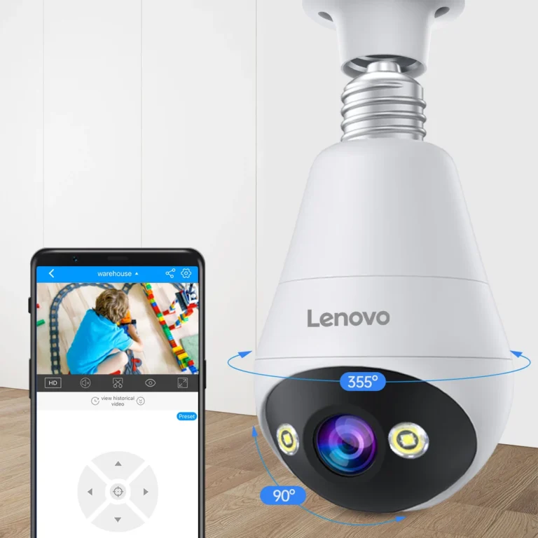 Lenovo E27 Bulb Camera showing 360 degree rotation
