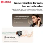 Charging case and MINISO MS105 wireless earbuds on white background