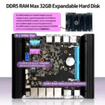 Side view of MNBOXCONET N100 fanless mini desktop showing ports