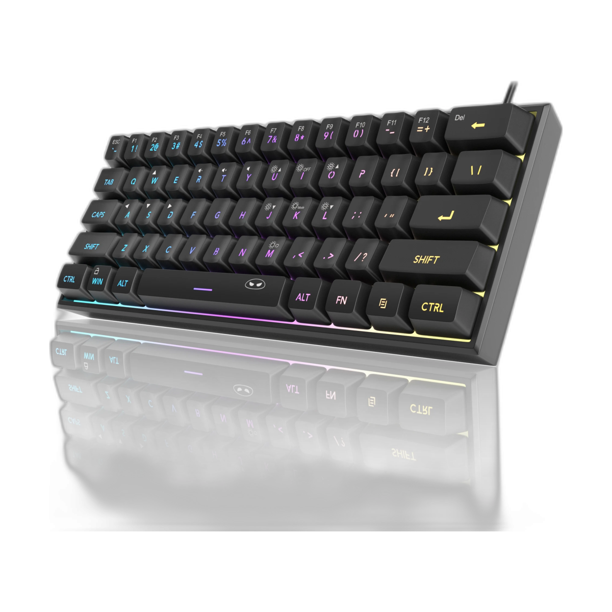 MageGee Mini 60% Gaming Keyboard, RGB Backlit 61 Key Ultra-Compact Keyboard, TS91 Ergonomic Waterproof Mechanical Feeling Office-bg-clean MageGee 61-key RGB backlit compact gaming keyboard front view