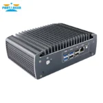 Mini PC front panel displaying power switch and connectivity ports