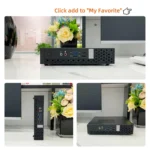 Side angle of mini desktop PC showing cooling vents and metal case