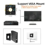 Mini PC highlighting dual display output HDMI and VGA ports