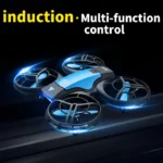 Mini drone capturing aerial footage with fixed camera