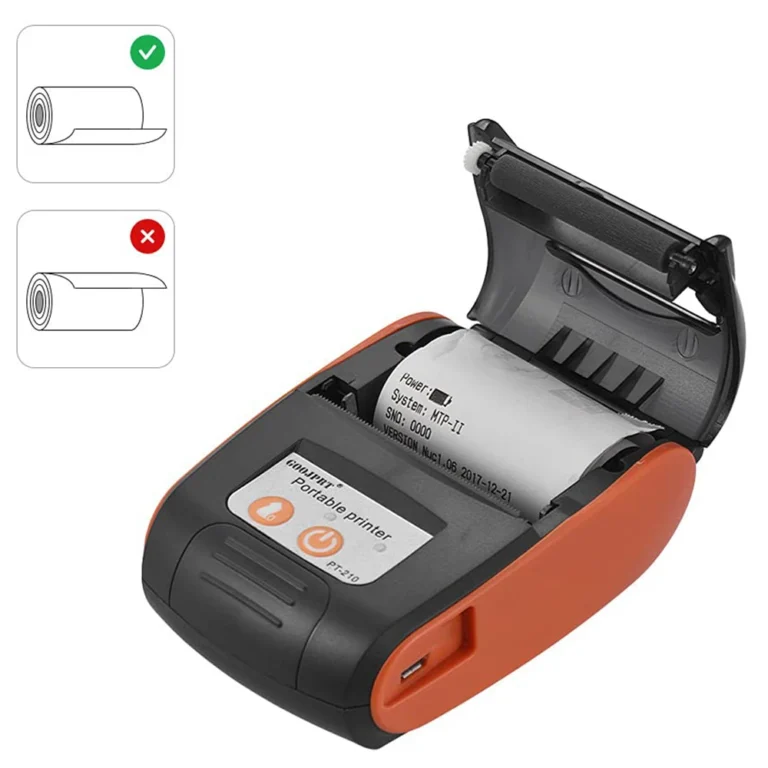 Compact wireless Bluetooth thermal printer printing a receipt