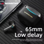 Close-up of Monster GT06 Bluetooth earphones with silica gel material