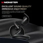 Close-up of Monster MQO37 earhook design and control buttons