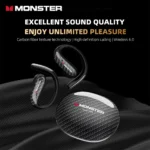 Charging case open with Monster MQO37 earbuds inside