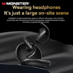 Monster MQO37 TWS Bluetooth 6.0 headphones showing silicone ear tips