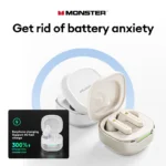 Side view of Monster QM10 wireless earbuds with control buttons visible