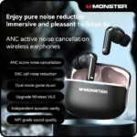 Monster TWS headphones showing charging case and USB Type-C cable
