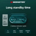 Monster XKT25 wireless gaming earbuds with case on white background