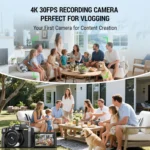 Side angle showing lens and controls on NBD 4K vlog camera