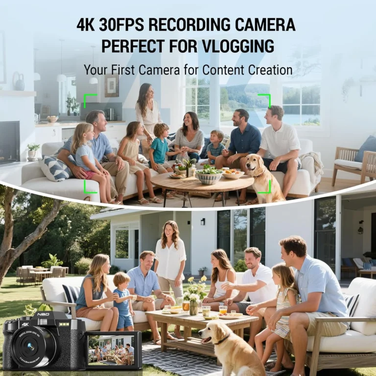 Side angle showing lens and controls on NBD 4K vlog camera