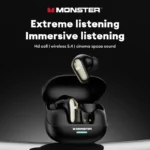 Monster MQT52 earbuds showing ergonomic semi-open earcups