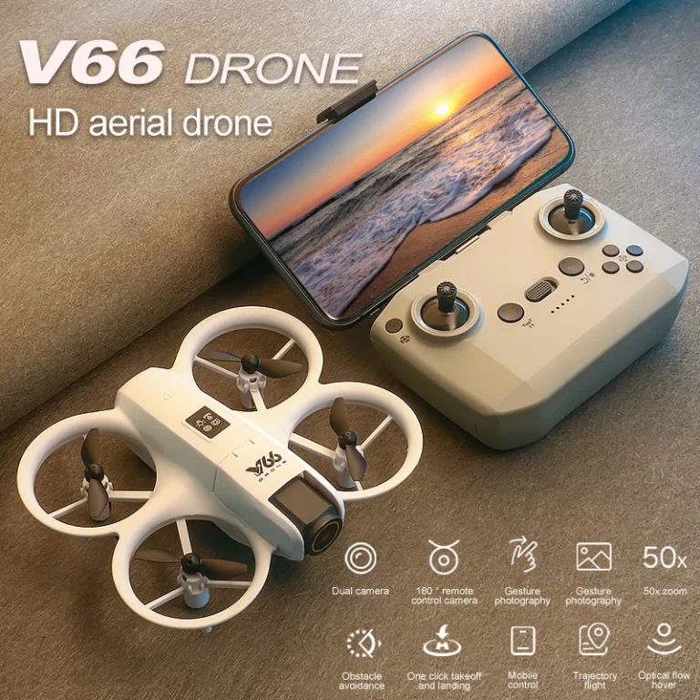 Foldable V66 Mini Drone showing propeller guards