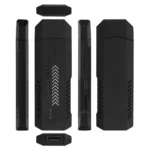 X2 Plus Game Stick setup with dual wireless controllers on sofa