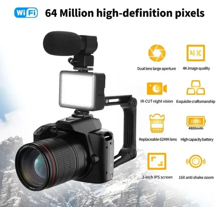 Side angle of Erilles D5 mirrorless camera showing lens