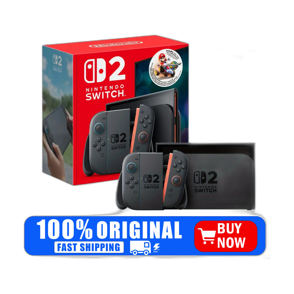 Nintendo Switch 2 Console and Mario Kart World Bundle- Hong Kong Version (HK Charger with HK to US Plug Adapter)-bg-clean Nintendo Switch 2 console with Mario Kart World bundle Hong Kong version